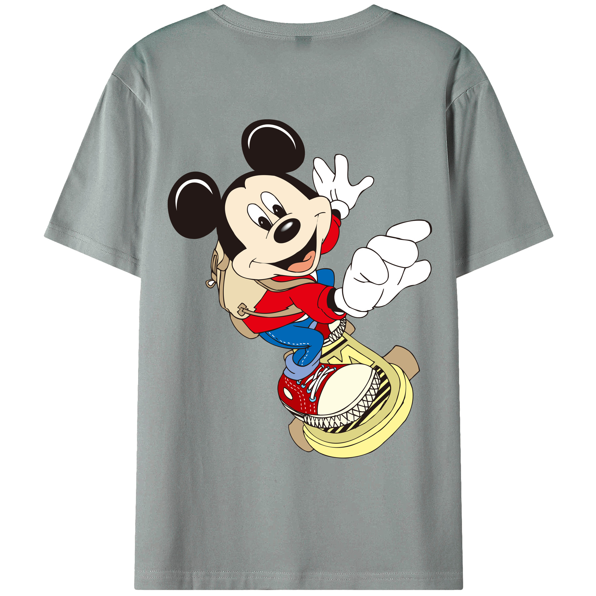 ミッキーマウス Mickey Mouse 綿100％ メンズ半袖Tシャツ（バックプリント） 通気性